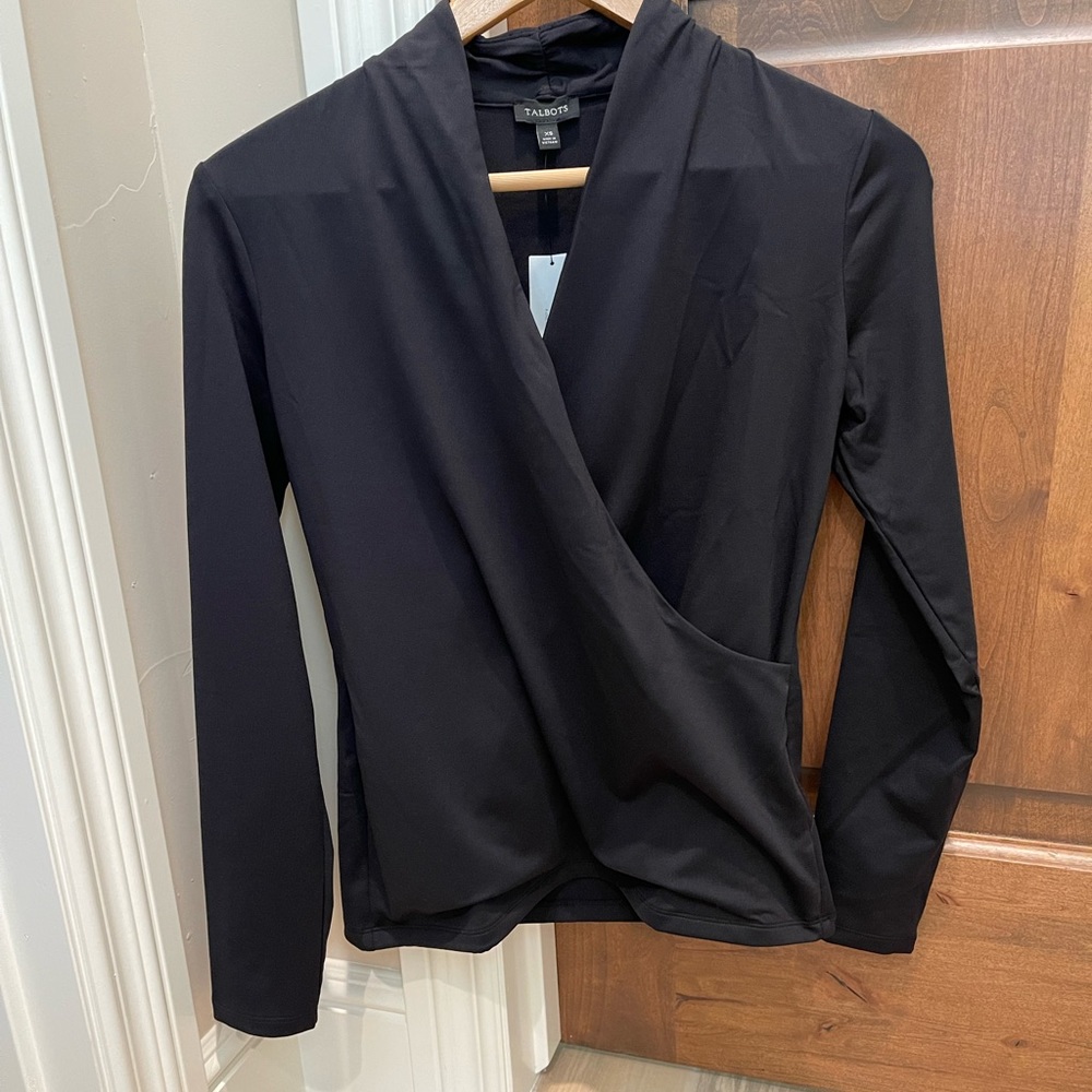 Talbots faux wrap NWT Black TOP XS
